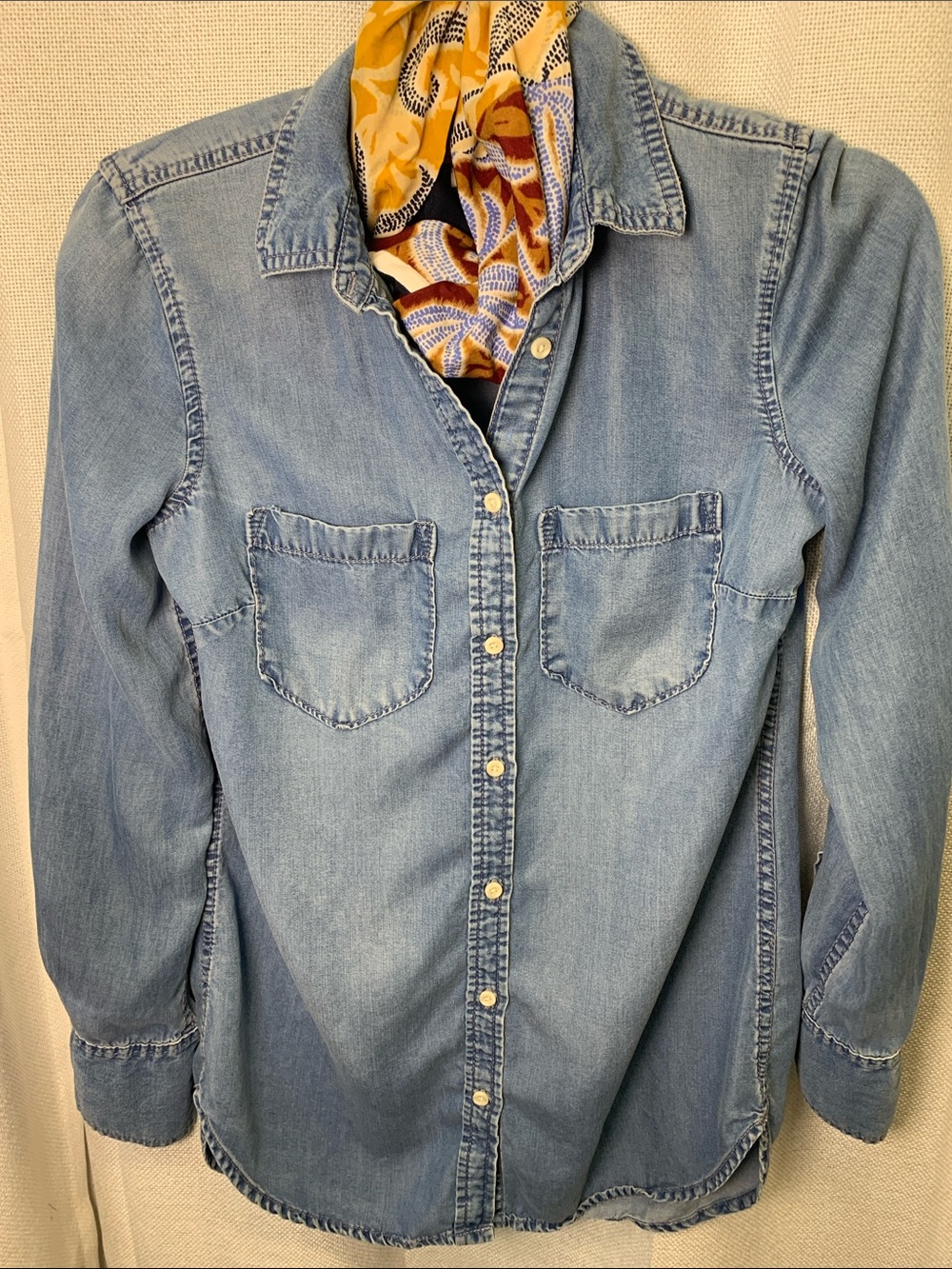 Merona Light Blue Denim Shirt with Pearl-Style Buttons